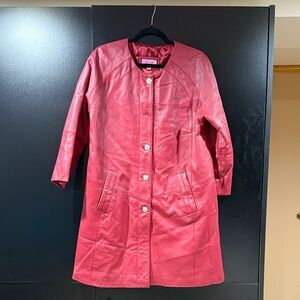 Excelled Collection Women's Red Leather Button-Front Coat